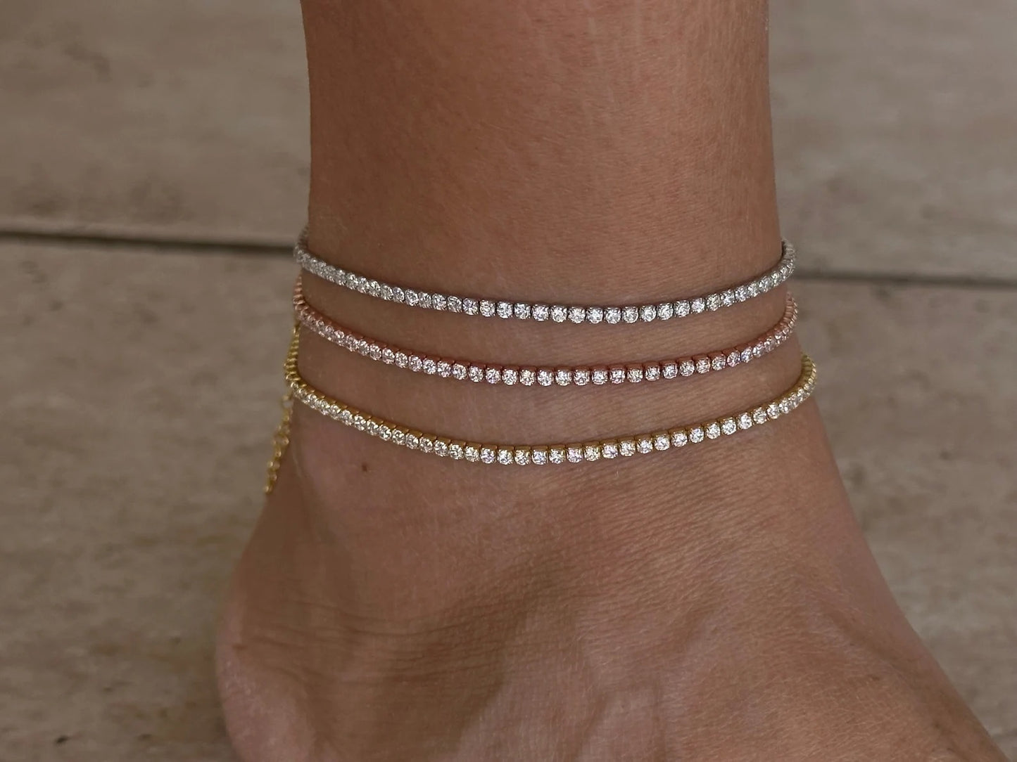 Tennis Three Colour 925 Silver Anklet