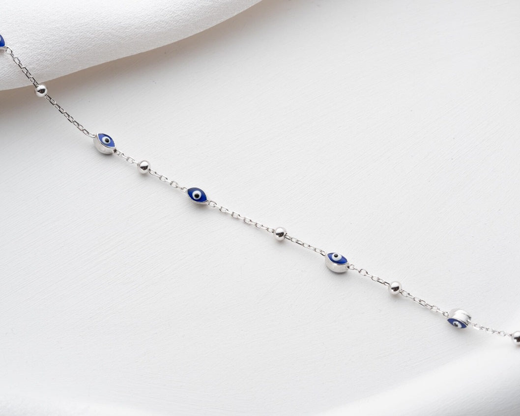 Minimalist Evil Eye 925 Silver Anklet