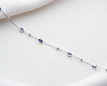 Minimalist Evil Eye 925 Silver Anklet