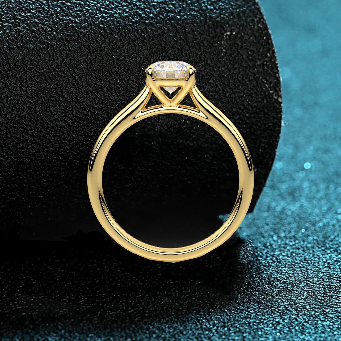 Yellow gold Engagement 925 Silver Round Ring