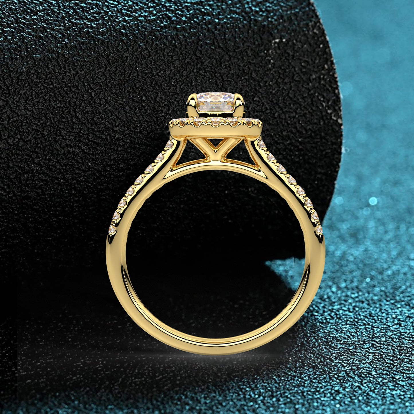 Yellow gold Solitaire 925 Silver Round Ring