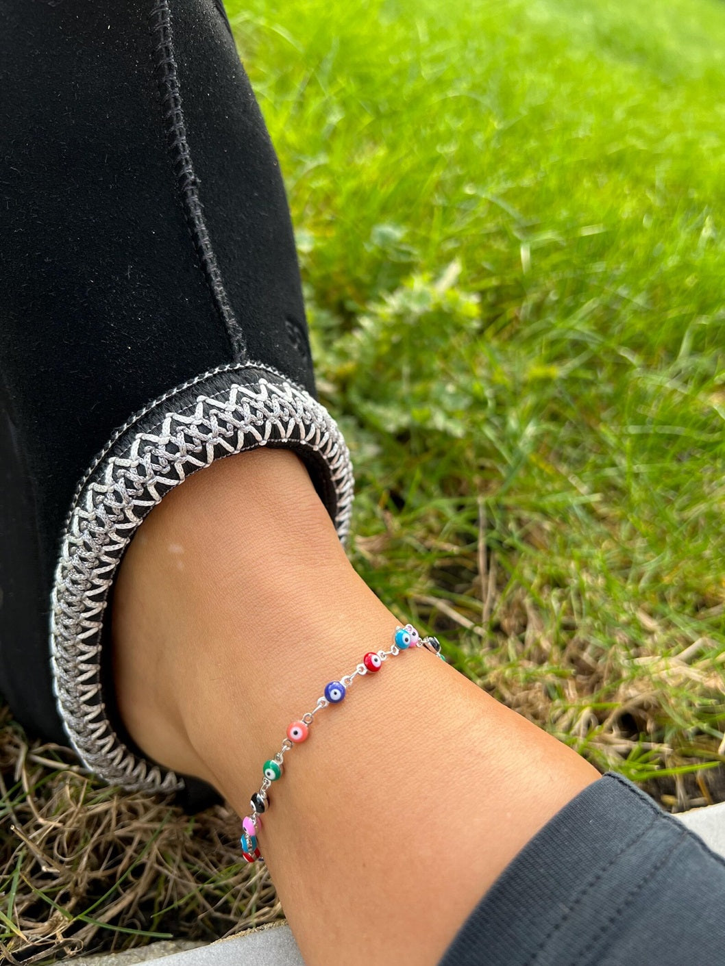 Multi-Colour Evil Eye 925 Silver Anklet