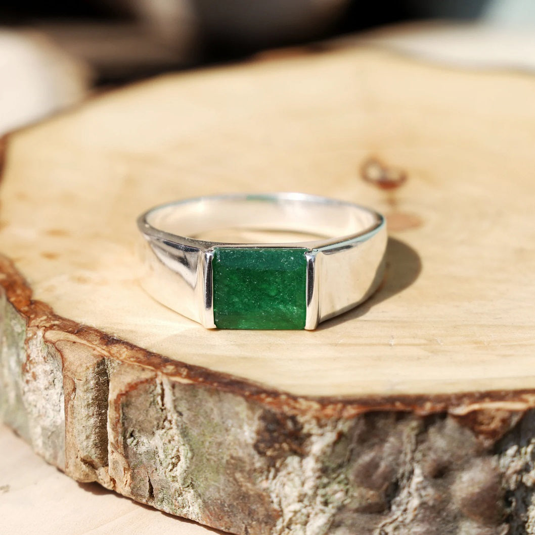 Green Stone 925 Silver Men's Ring