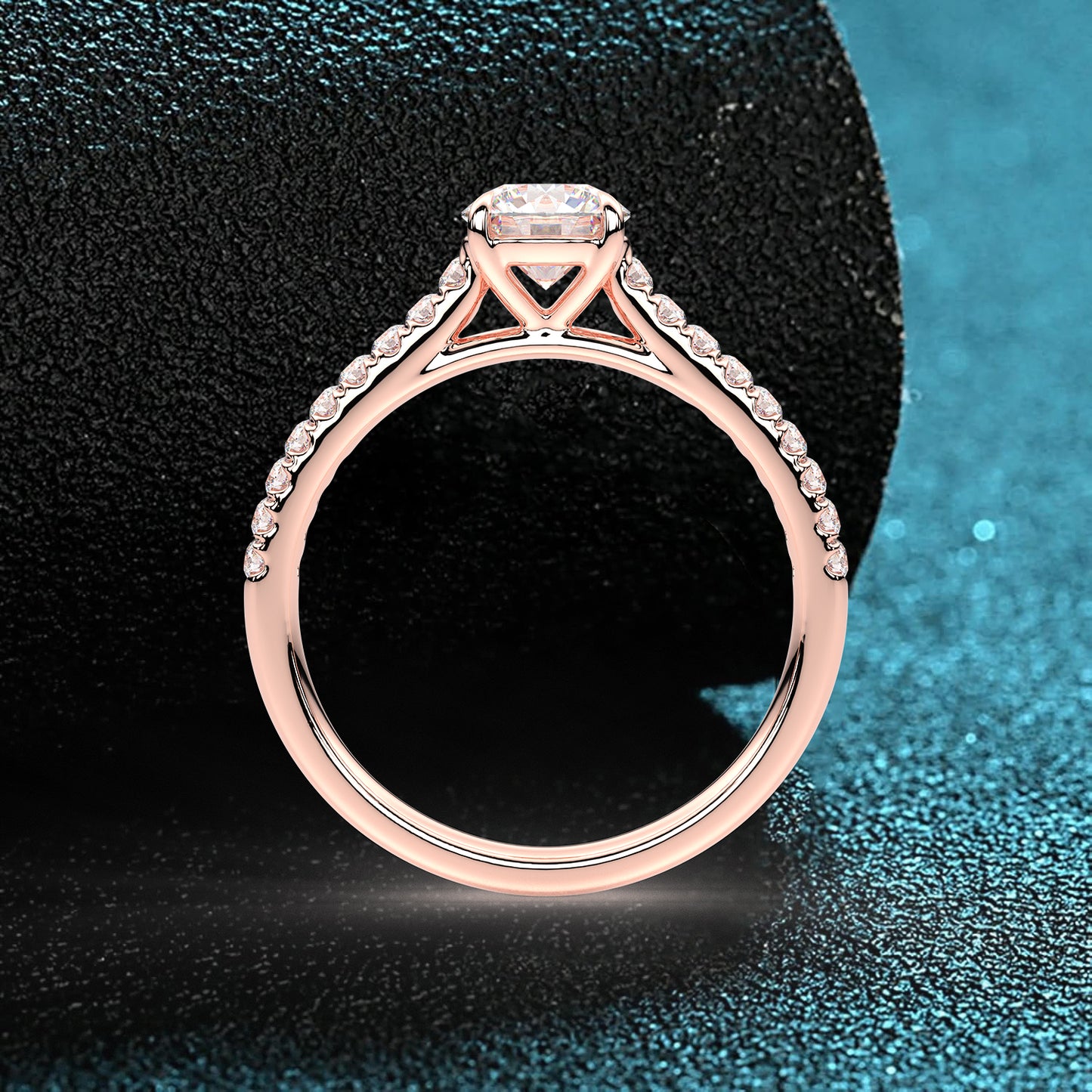 Rose gold Solitaire 925 Silver Round Ring