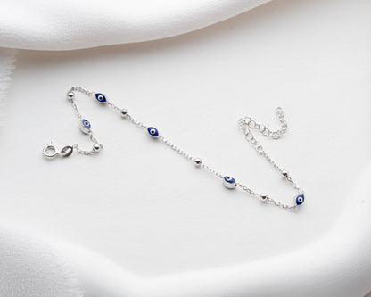 Minimalist Evil Eye 925 Silver Anklet