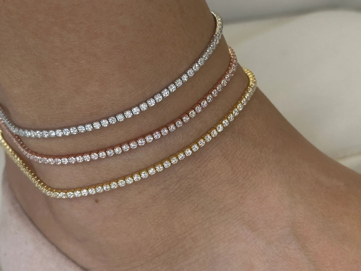 Tennis Three Colour 925 Silver Anklet