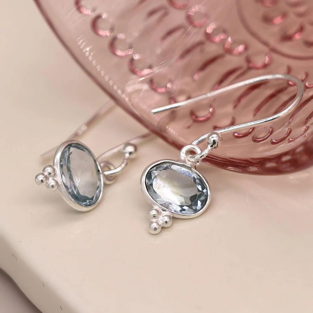 Oval Blue 925 Silver Earring