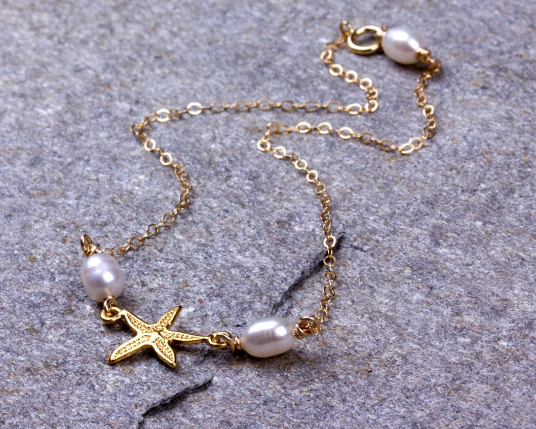 Starfish Pearl 925 Silver Anklet