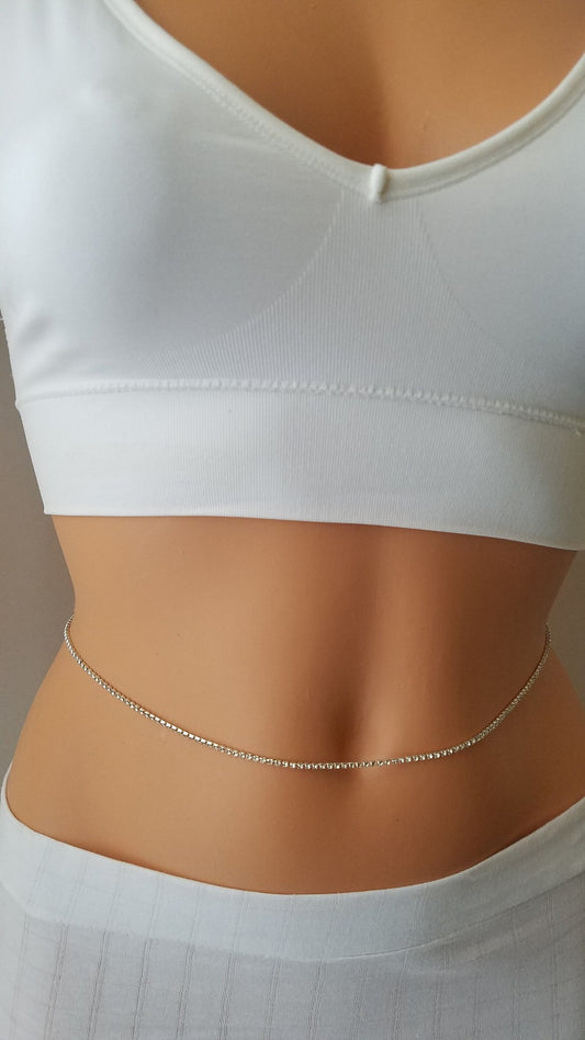 Rhinestones Belt 925 Silver Waist Chain