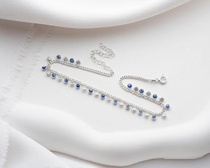 Beads Danging Evil Eye 925 Silver Anklet