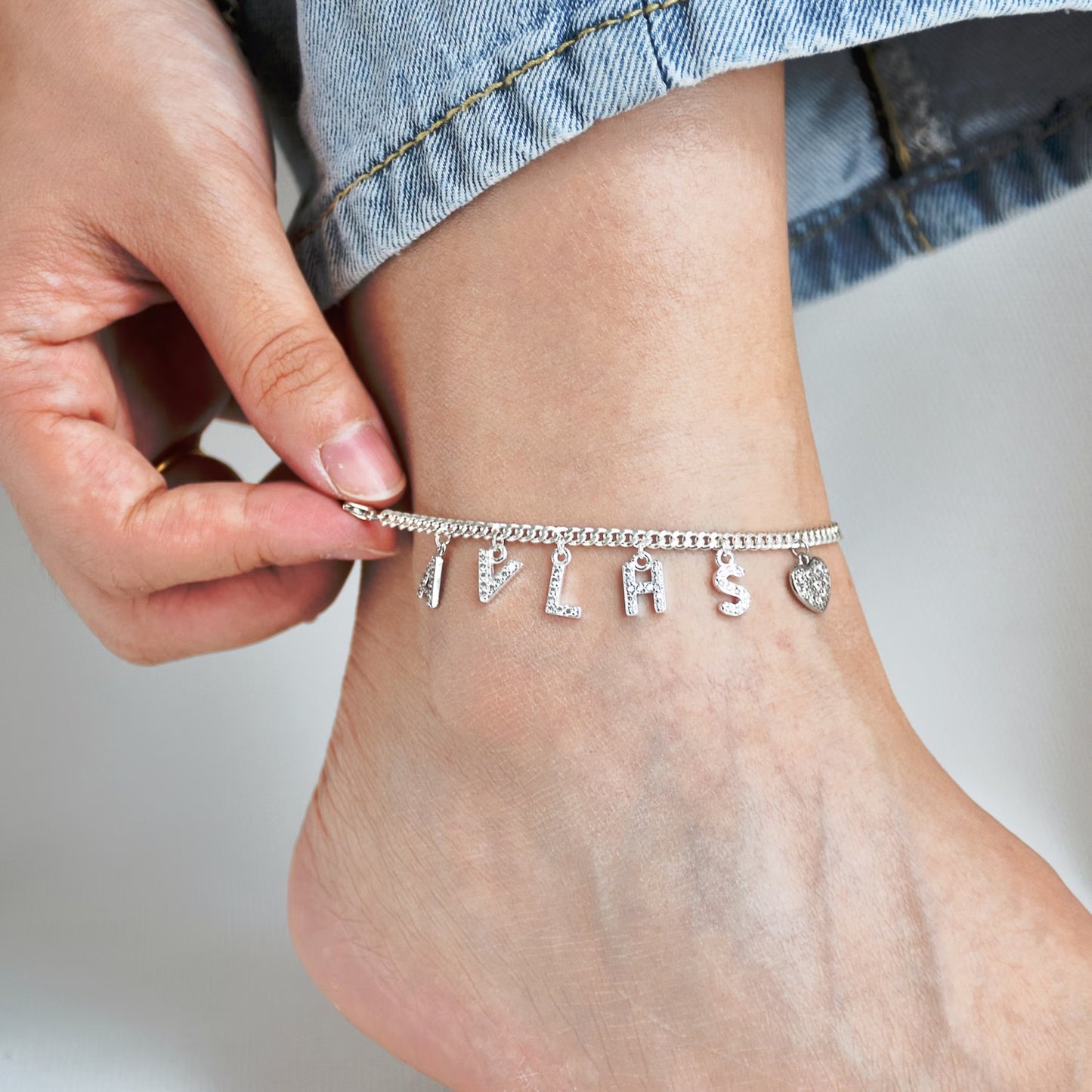 Sparkle Heart 925 Silver Anklet