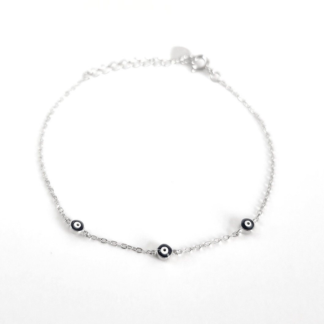 Triple Greek Evil Eye 925 Silver Bracelet