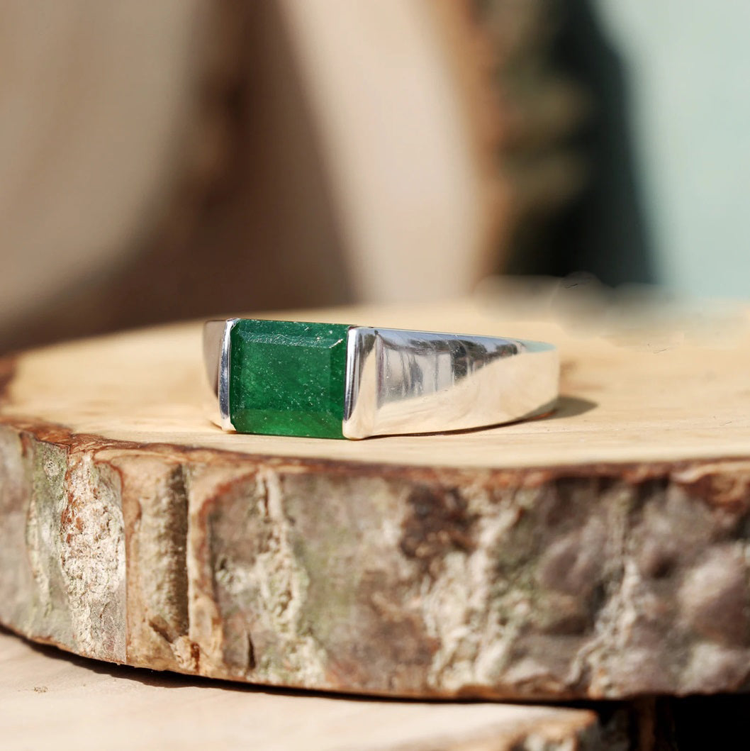 Green Stone 925 Silver Men's Ring