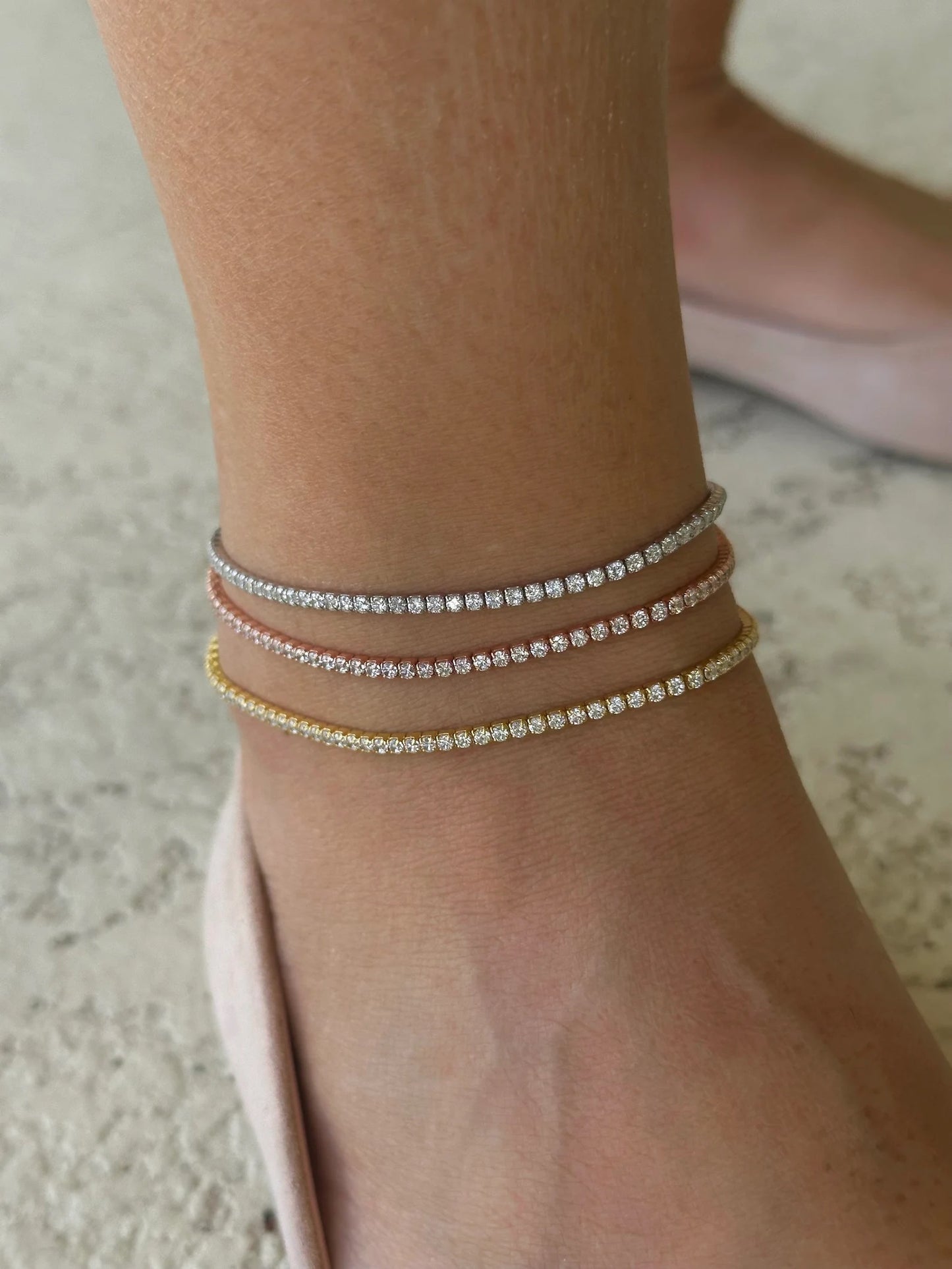 Tennis Three Colour 925 Silver Anklet