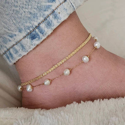 Large Beaded Pearl 925 Silver Anklet