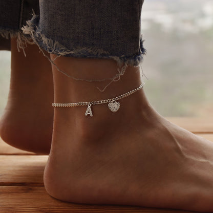 Sparkle Heart 925 Silver Anklet