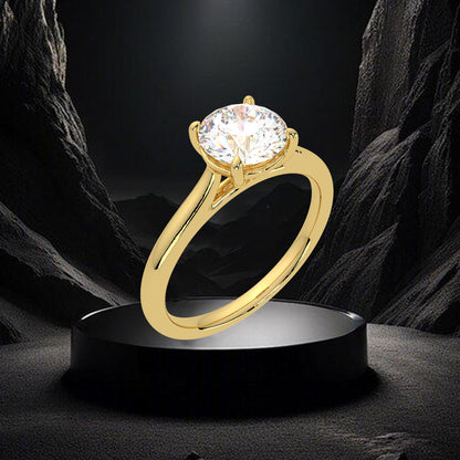 Round Moissanite Diamond Sterling Silver Ring