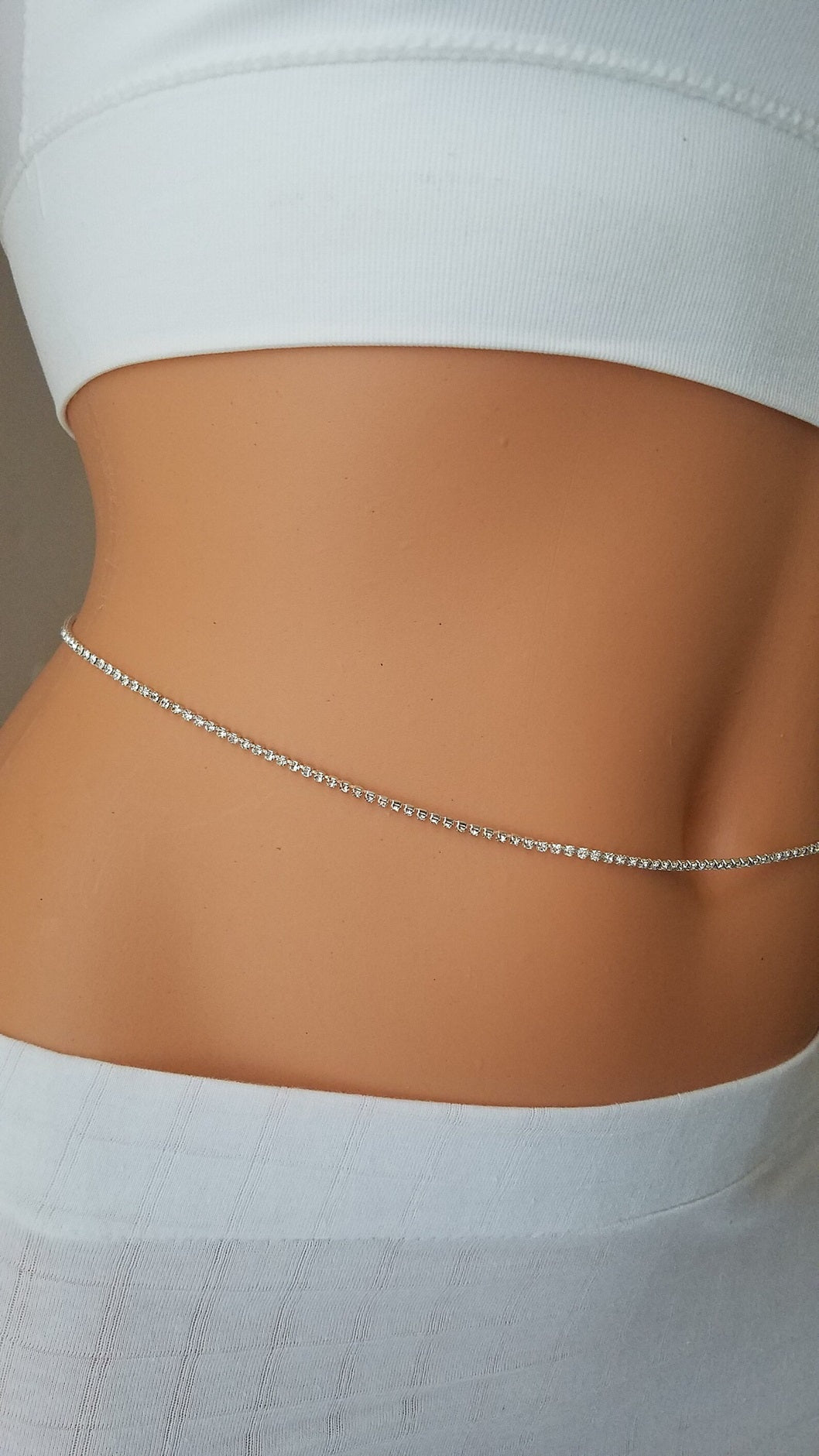 Rhinestones Belt 925 Silver Waist Chain