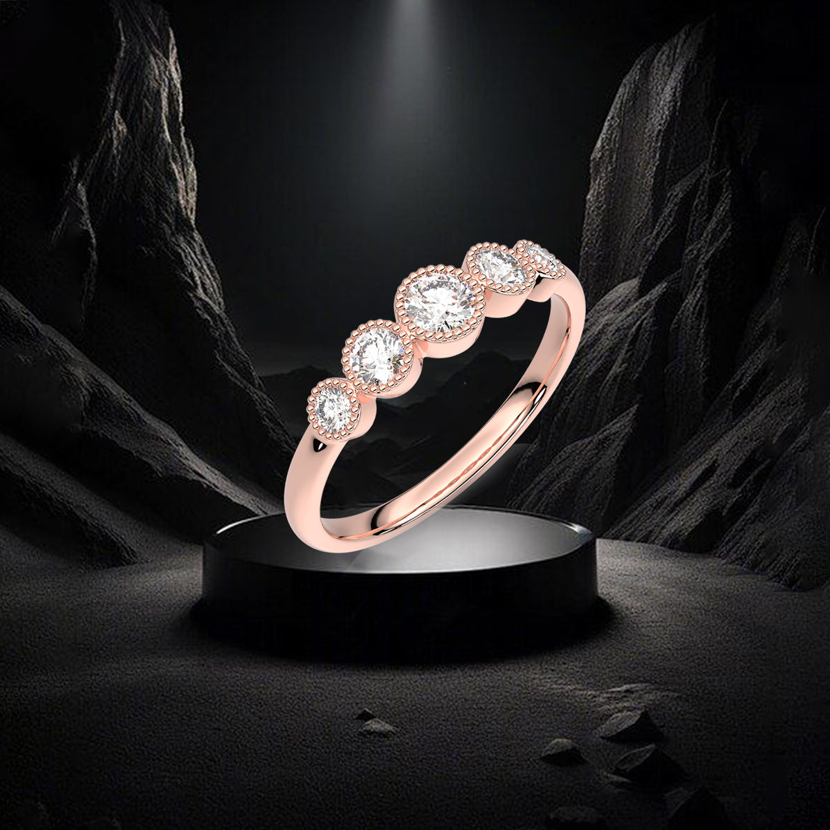 Rose gold Five stone 925 Silver Ring