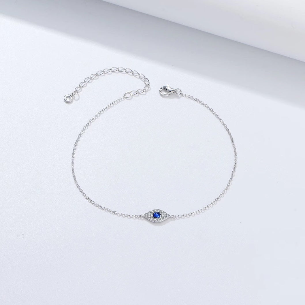 Blue White Stone Evil Eye 925 Silver Bracelet