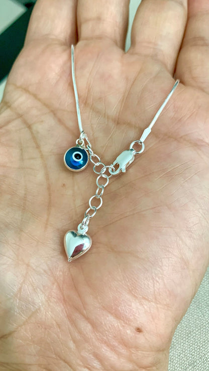 Snake Chain Evil Eye 925 Silver Anklet