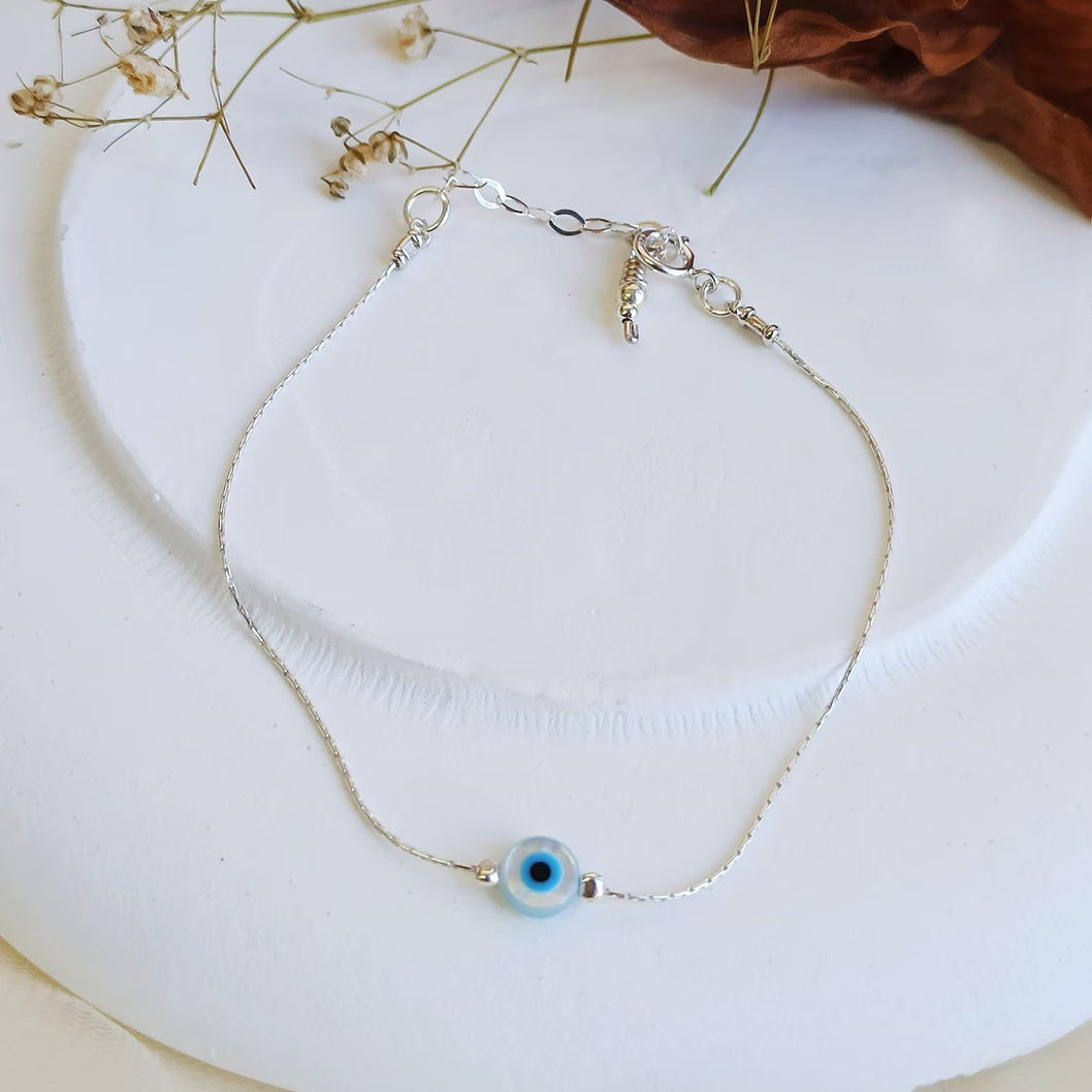 Minimalist Evil Eye 925 Silver Bracelet