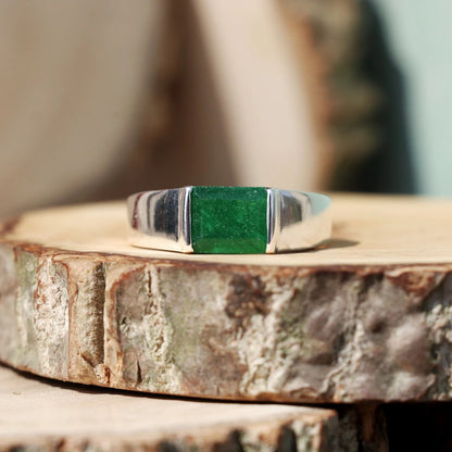 Green Stone 925 Silver Men's Ring