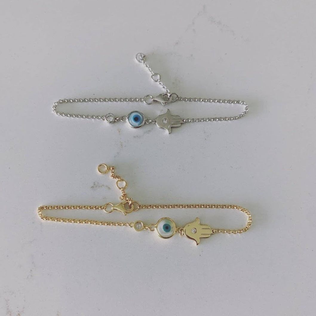 Three combo Hamsa Evil Eye 925 Silver Bracelet