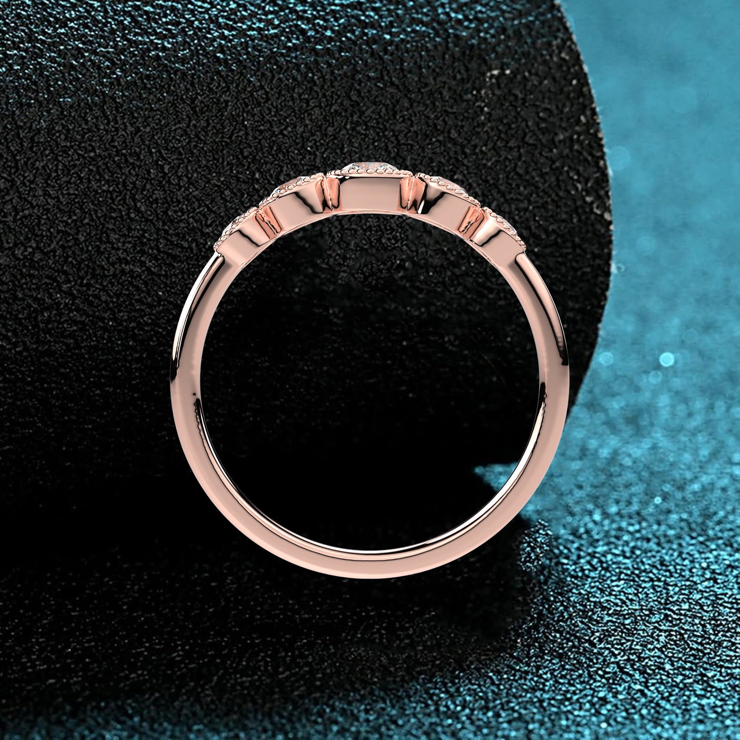 Rose gold Five stone 925 Silver Ring