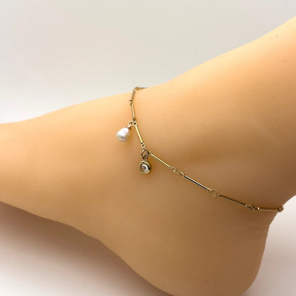Filled Pearl 925 Silver Anklet