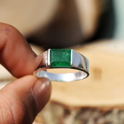 Green Stone 925 Silver Men's Ring