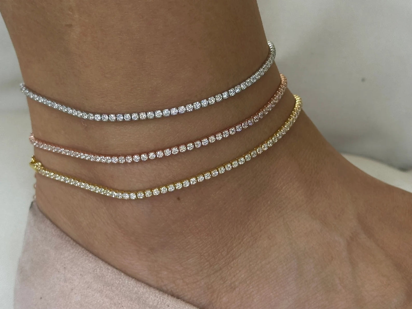 Tennis Three Colour 925 Silver Anklet