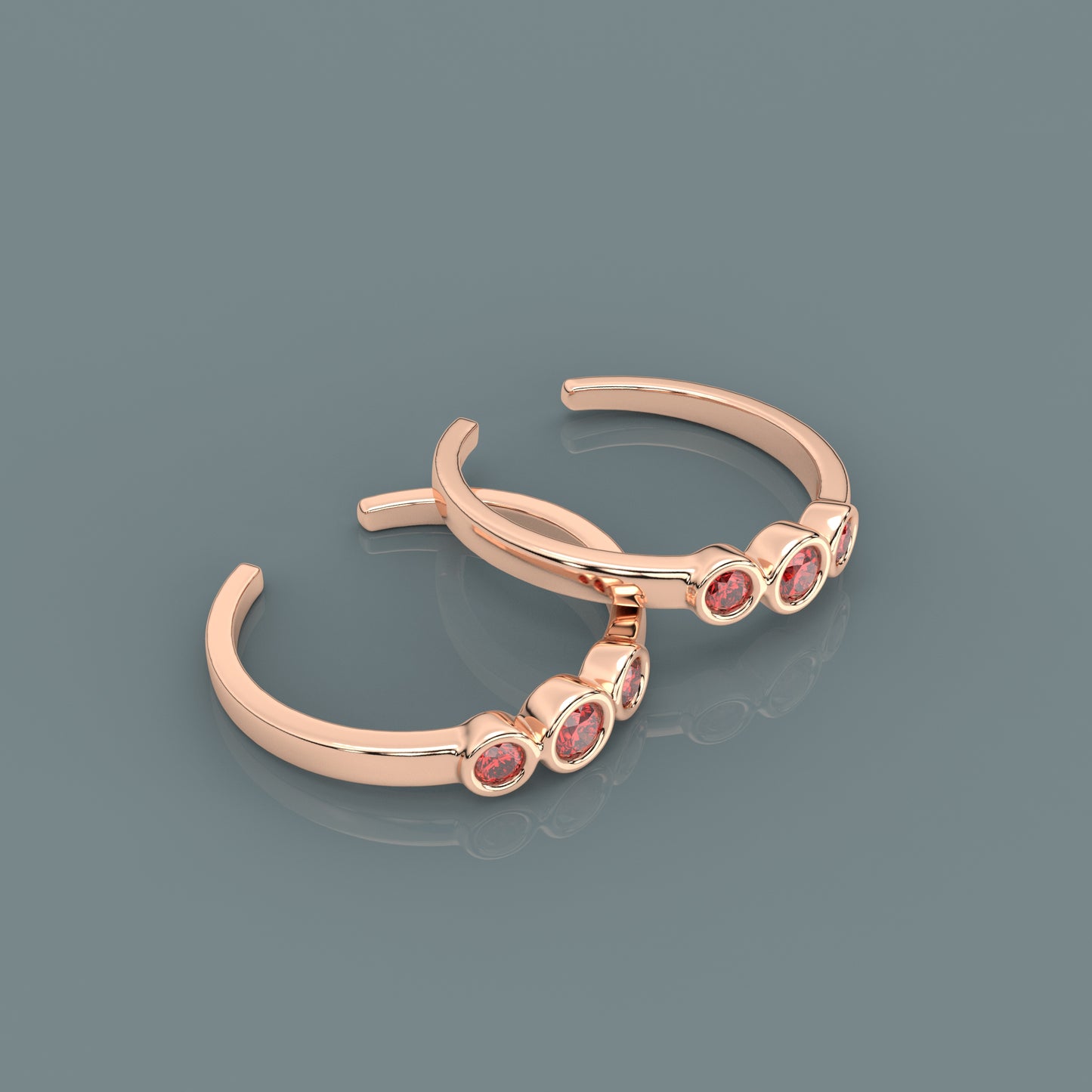 Three stone Rose gold Adjustable 925 Silver Toe Ring