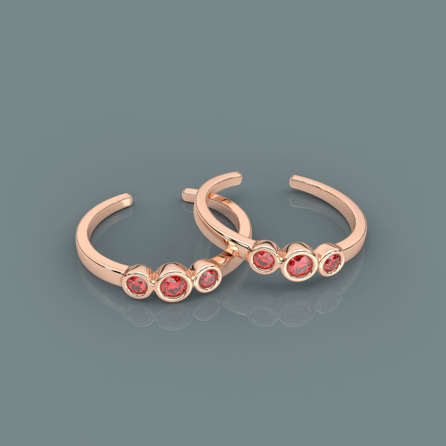 Three stone Rose gold Adjustable 925 Silver Toe Ring