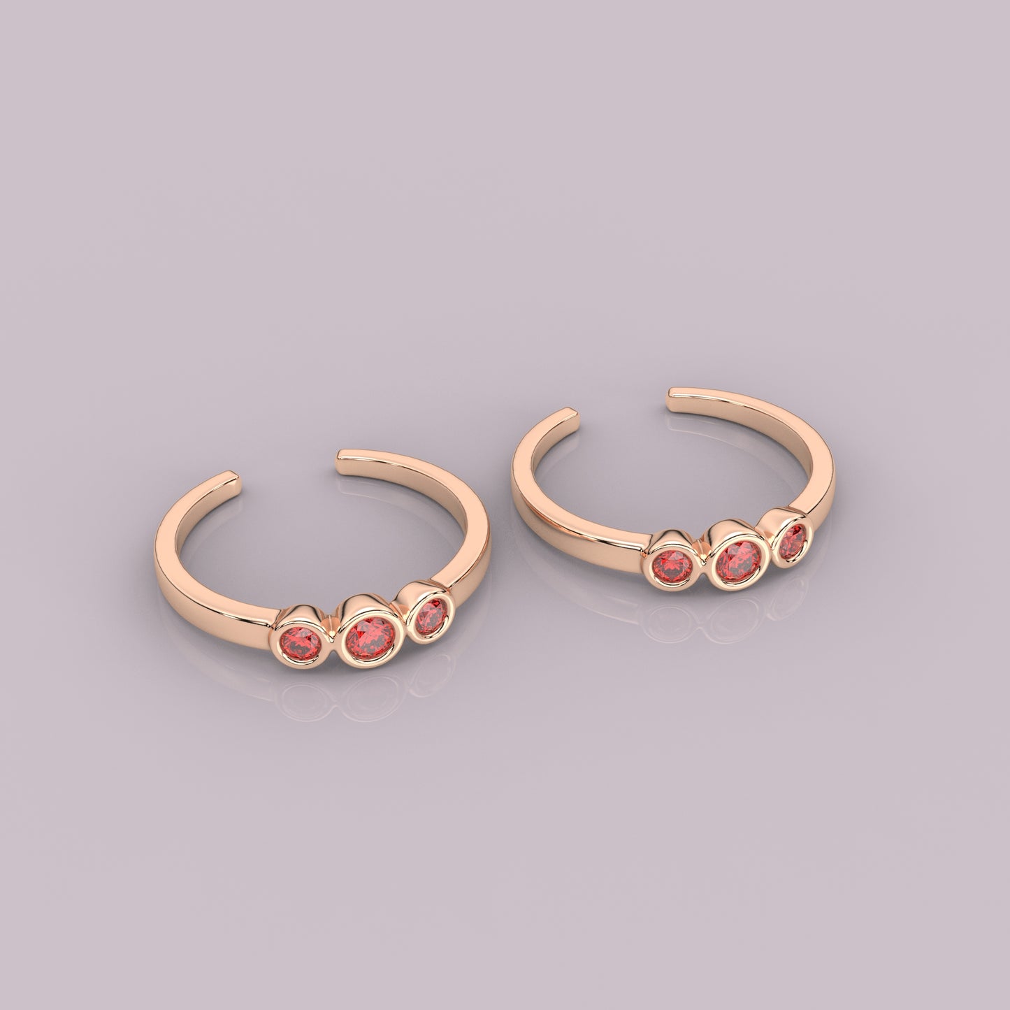 Three stone Rose gold Adjustable 925 Silver Toe Ring