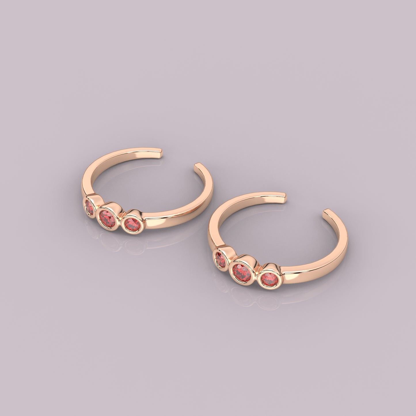 Three stone Rose gold Adjustable 925 Silver Toe Ring