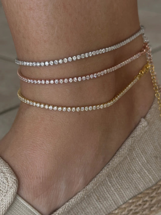 Tennis Three Colour 925 Silver Anklet