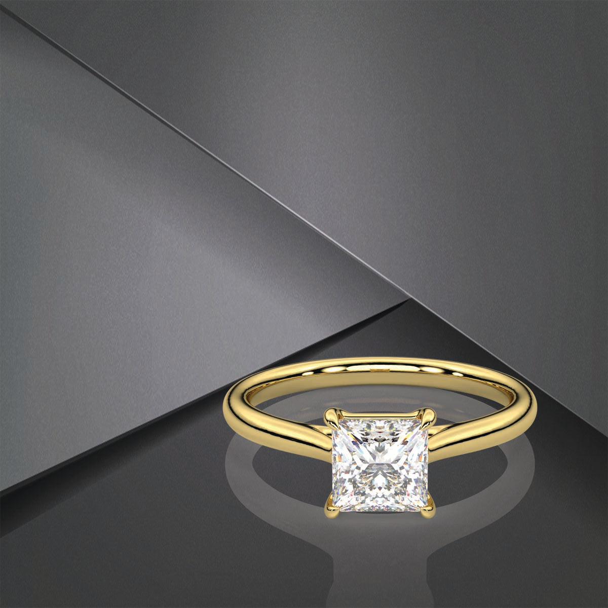 Princess Moissanite Diamond Sterling Silver Ring