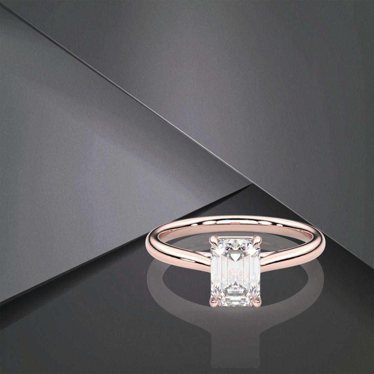 Emerald Moissanite Diamond Sterling Silver Ring