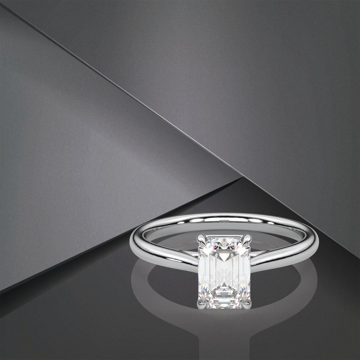 Emerald Moissanite Diamond Sterling Silver Ring