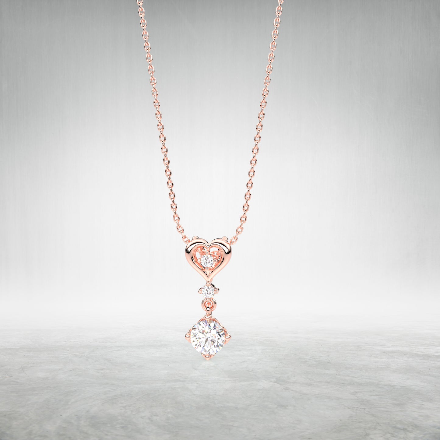 Heart Round 925 Silver Rose Gold Necklace