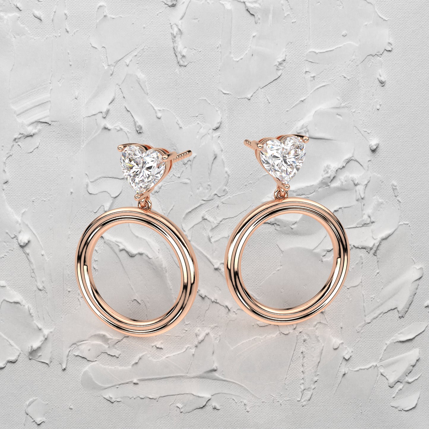 Rose gold Heart circle 925 Silver Earring