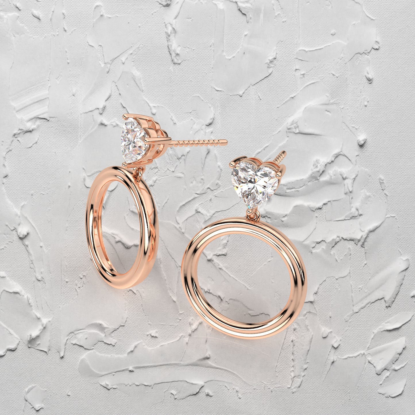 Rose gold Heart circle 925 Silver Earring