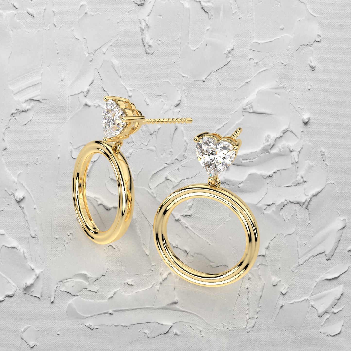 Yellow gold Heart circle 925 Silver Earring