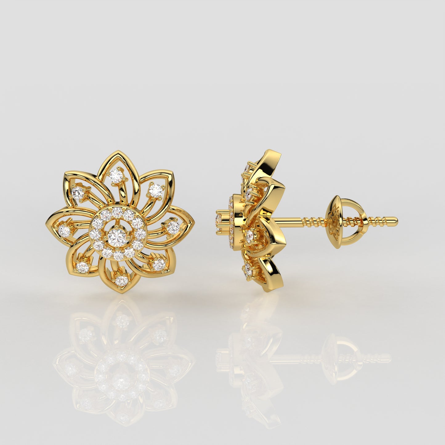 Yellow gold Flower 925 Silver Earring