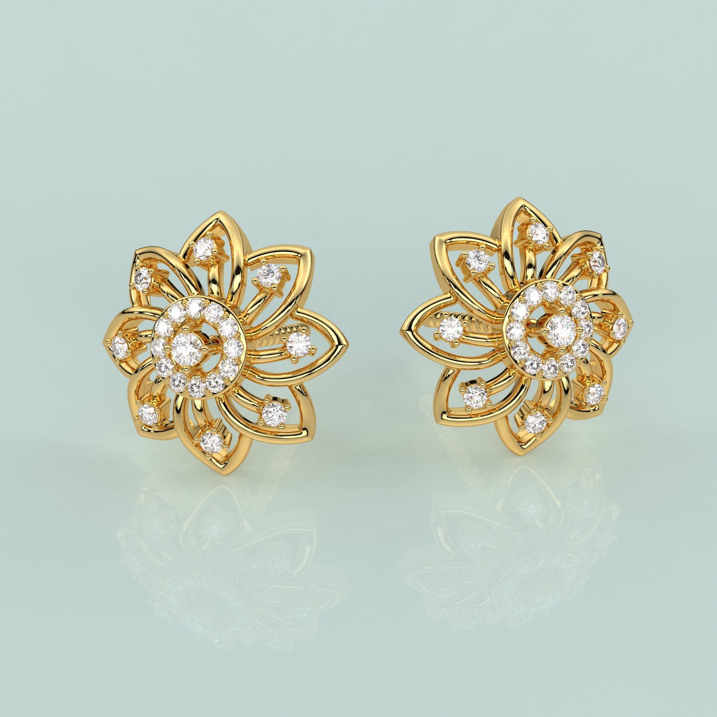 Yellow gold Flower 925 Silver Earring