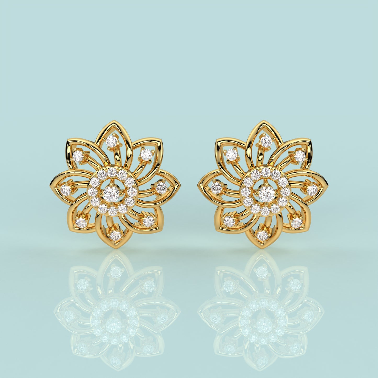 Yellow gold Flower 925 Silver Earring