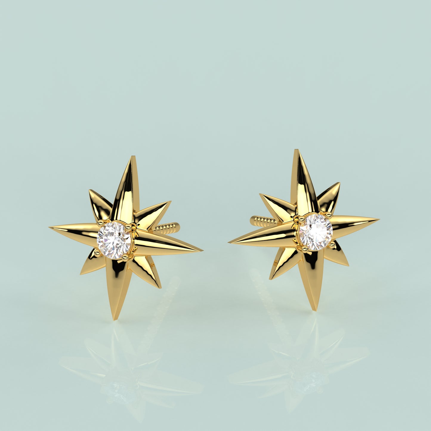 Yellow gold Star 925 Silver Earring