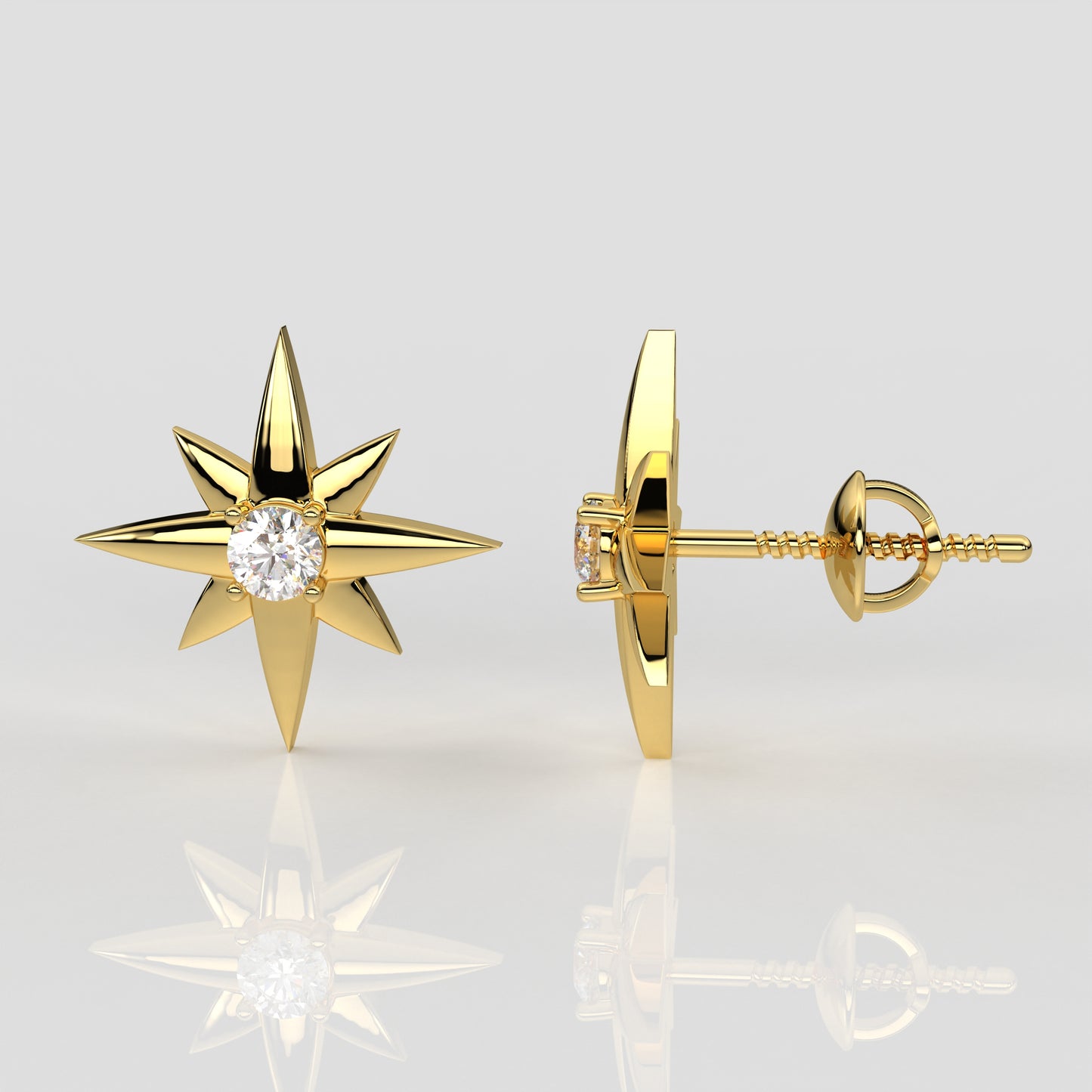 Yellow gold Star 925 Silver Earring