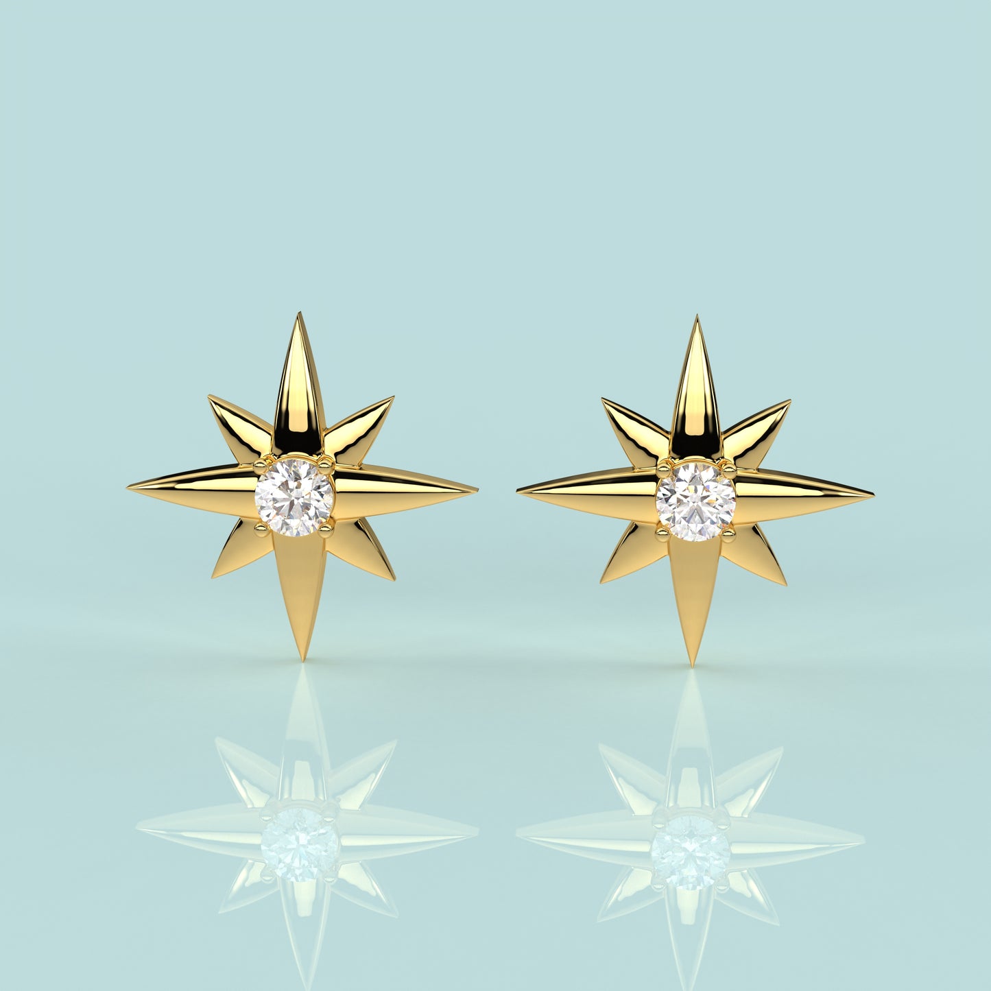 Yellow gold Star 925 Silver Earring